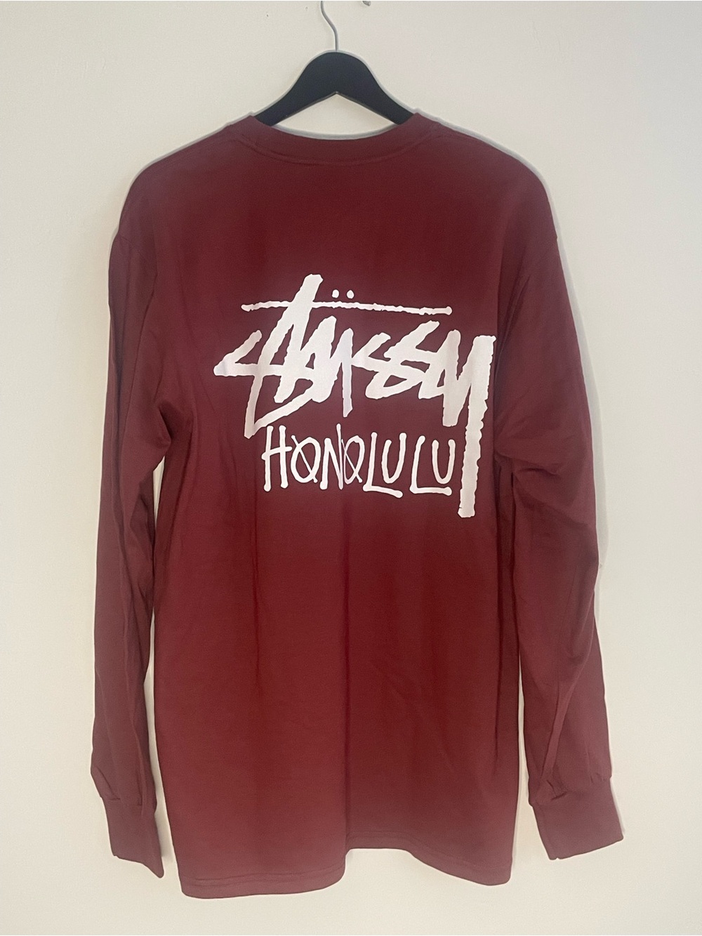 Stüssy Honolulu Chapter Long Sleeve Tee Burgundy Wine NEW/NEVER WORN